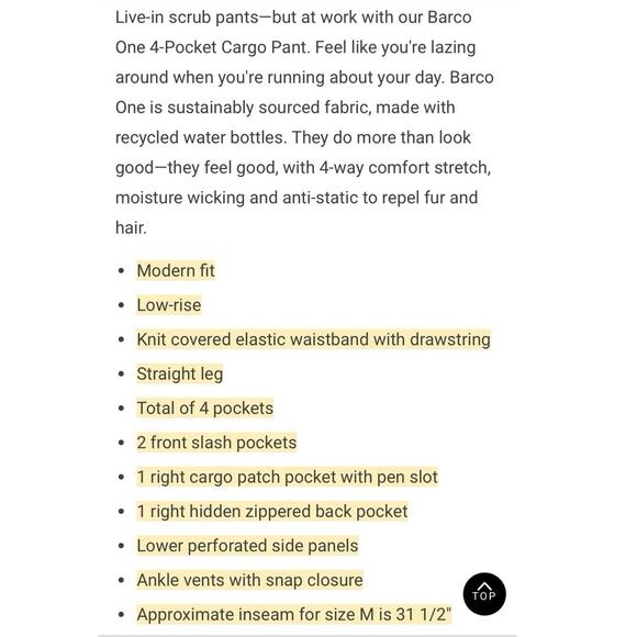 Barco One Mens Cargo Track Pants Snap Hem Scrubs Size Medium Black - Picture 2 of 12